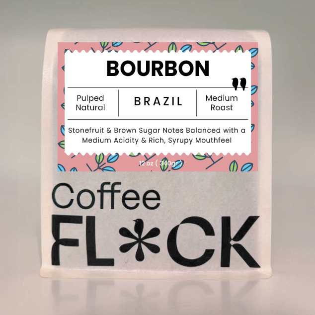 Coffee Flock 12  ounce package 'Bourbon' Pulped Natural Process Medium Roast from Brazil