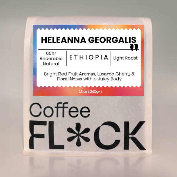 Coffee Flock 12  ounce package 'Heleanna Georgalis' 60hr Anaerobic Natural Process Light Roast from Ethiopia