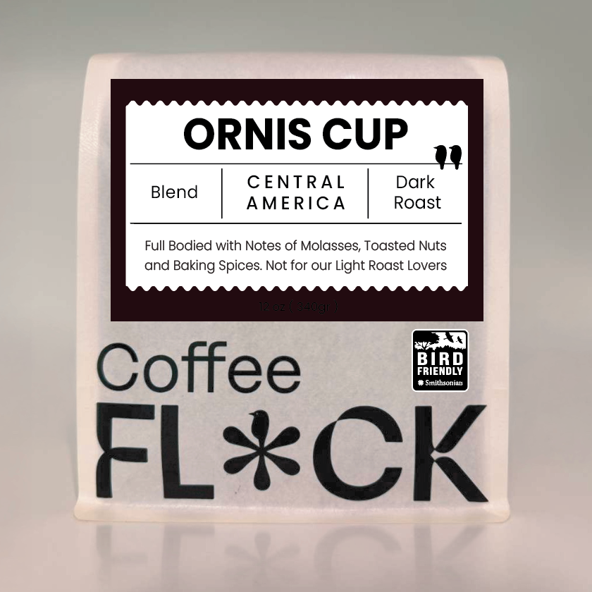 Coffee Flock 12  ounce package 'ORNIS CUP' Blend Bird Friendly Dark Roast from Central America